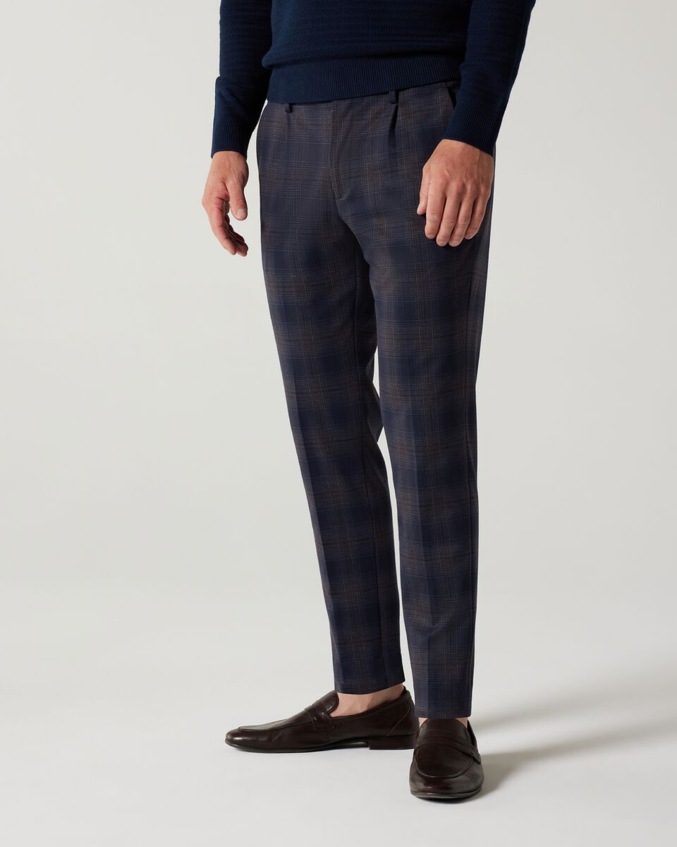 Blue Check Relaxed Slim Jersey Check Tailored Pant